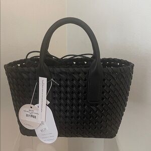 Melie Bianco Black Woven Mini Tote Bag